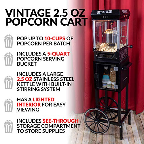 Nostalgia KPM220CTBK 2.5 oz Professional Popcorn & Concession Cart with 5 quart Bowl, 45
