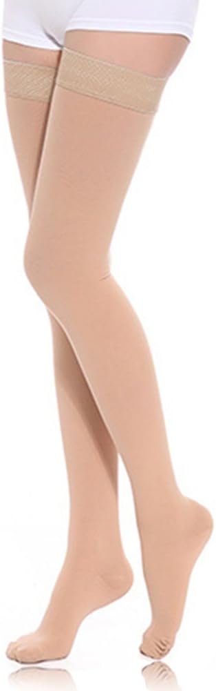 Rong Thigh High Compression Sockings with Silicone Anti-Skid Band for Women & Men 20-30 mmHg Socks Graduated Support for Varicose Veins, Edema, Flight