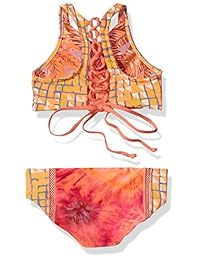Conjunto de traje de baño de bikini con estampado mixto de cuello alto para niñas