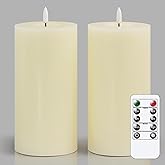 Zevanor Flameless Flickering 4" x8" Real Wax Ivory Remote Candles with Candle Grease, Pack of 2 Timer LED Battery Operated Fake Warm Light Pillar Candles for Home, Banquet, Ceremony Decoration