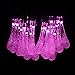 Qedertek Solar Halloween String Lights 19.2 Ft 8 Modes 30 Water Drop LED, Solar Lights for Garden Decorations, Fence, Patio, Xmas, Wedding, Party and Holiday (Pink)