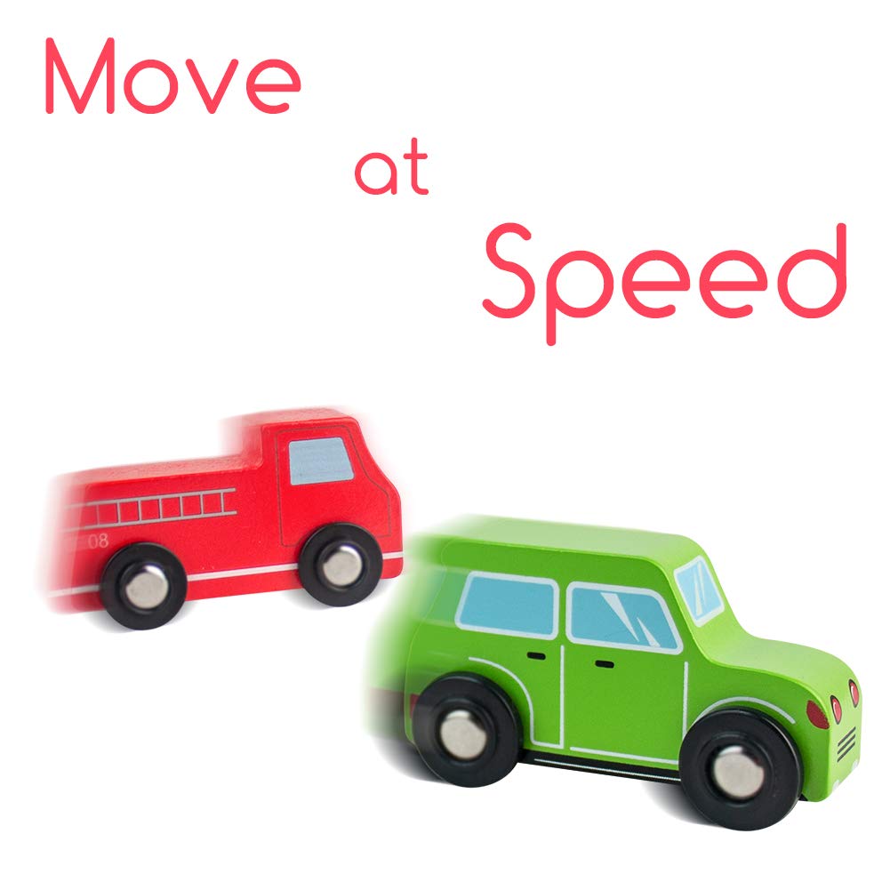 Jerryvon Wooden Car Toys Pull Mini Vehicles Set Smooth & Bright Color Great Travel Kid Toy Gift for Baby Toddlers