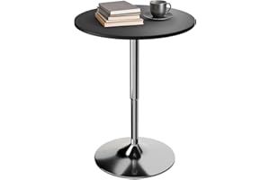 Athena Collection Round Bar Table 27.5"- 36" Height Adjustable Bistro Pub Table, Bar Height Cocktail Table with Swivel Top Metal Base, Tall Table for Home Bar Party Event, Black