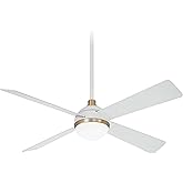 MINKA-AIRE F623L-WHF/SBR Orb 54" 4-Blade LED Ceiling Fan in Flat White and Soft Brass Finish with Flat White Blades and Etche