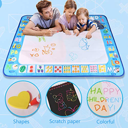 Dozod Aqua Magic Doodle Mat Extra Large Coloring Water Drawing Mat No Mess Educational Safe Toys Gift for Kids Toddlers Boys Girls Age 2 3 4 5 6 7 8 Year Old 40 X 30 Inches
