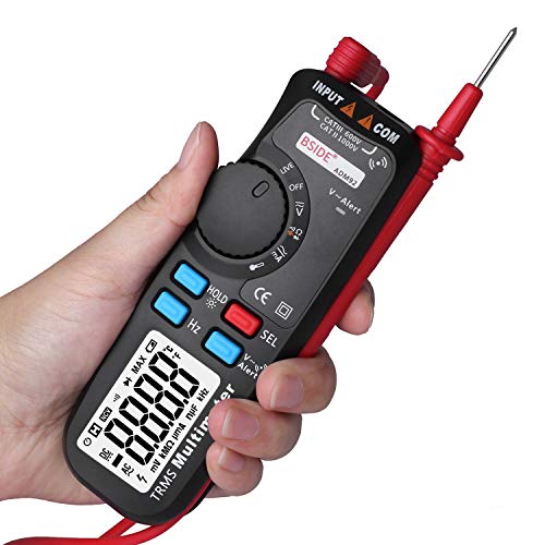 BSIDE ADM92 Pocket Digital Multimeter True RMS Auto-Ranging 6000 Counts DMM Temperature Capacitance Voltage Hz Live Wire Check V-Alert Diode Continuity Ammeter Multi Tester Meter with Back Clip
