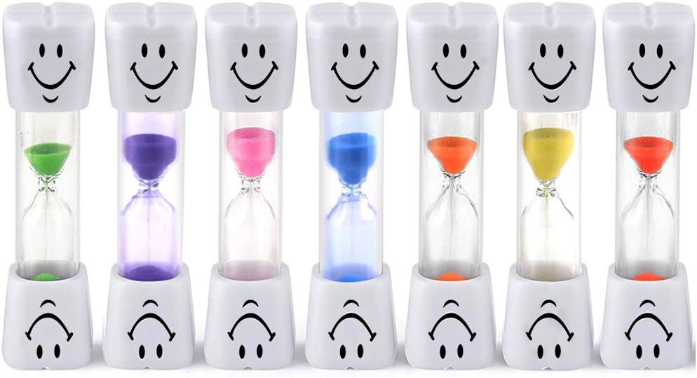 Quacoww 7 Pieces Teeth Smiley Time Countdown Hourglass for Toothbrush Timer, Rainbow Colors Brushing Teeth Sandglass (2~3 Mins)