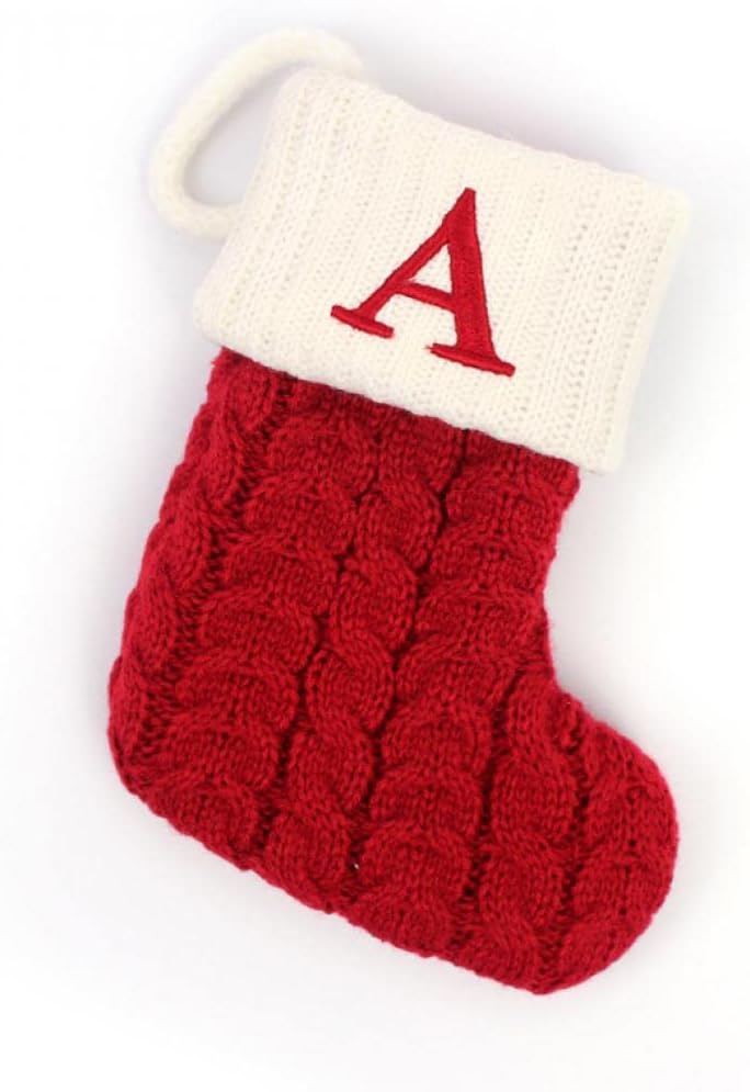 Stockings & Holders - Christmas Stocking with 26 Letter, Initial Embroidered Mini Cute Christmas Stockings Cotton Cord with White Super Soft Plush Cuffs Christmas Decorations, 5.5 * 7.1 in (A)