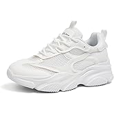 Niluber Women's Chunky Platform Sneakers-Slip On Breathable Running Shoes-Lightweight Glitter Rhinestone White Black Walking Shoes