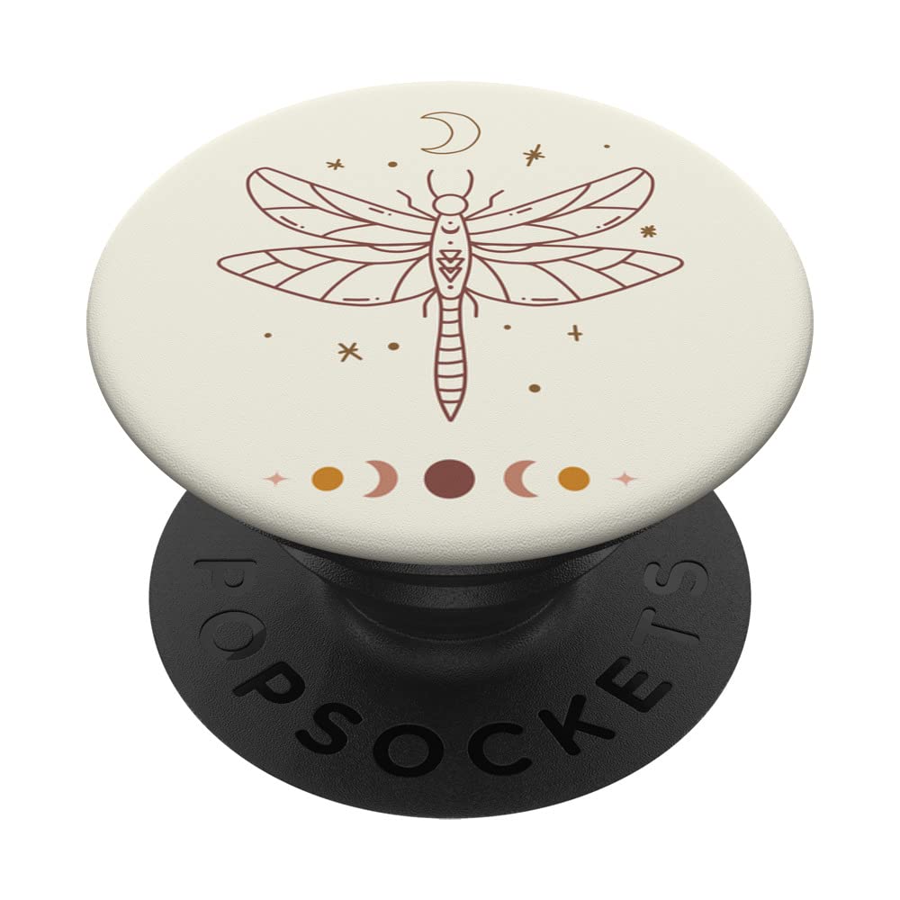 Beige Pastel Astrology Moon Phases Celestial Dragonfly PopSockets Swappable PopGrip