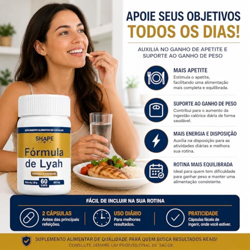 Fórmula de Lyah Original Suplemento 60 Cápsulas Lyan Composto de Lyara Nautral - Lia Auxilia no Aumento Do Apetite