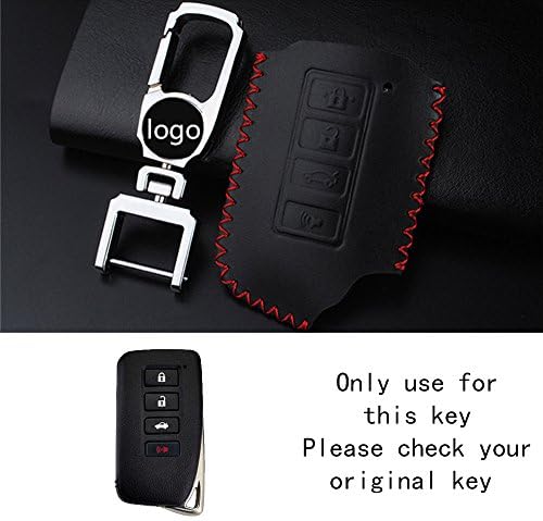 RAOPING Leather Car Key holder Case cover for Lexus ES 350 450 IS GS RX 350 GS RX 270 CT NX series 200 250 450 Auto Key chain Shell ring bag 4 Buttons (Black Red line)