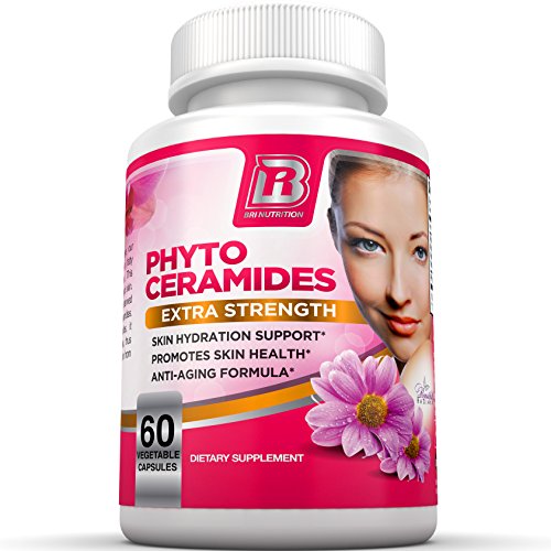 BRI Nutrition Phytoceramides - Natural Anti-Aging Skin & Hair Vitamins for Collagen Boost & Rejuvenation w Vitamins A + C + D + E - 350mg per serving ( 1 Vegetable Capsule ) - 60 Count