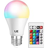 LE RGB Color Changing Light Bulbs with Remote, Dimmable 40 Watt Equivalent Warm White, A19 E26 Screw Base for Home Decor, Bed