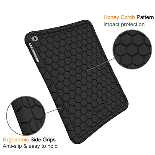 Fintie New iPad 2017 9.7 Inch / iPad Air 2 / iPad Air Case - [Honey Comb Series] Light Weight Anti Slip Kids Friendly Shock Proof Silicone Protective Cover for Apple iPad 2017, iPad Air 1 2, Black