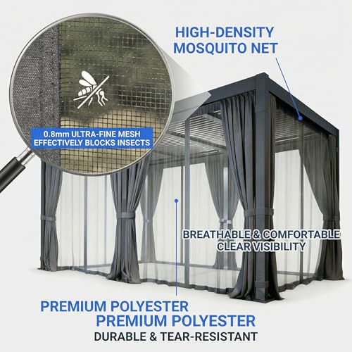 Louvered Pergola 10x20FT, Outdoor Aluminum Pergola with Adjustable Louvered Roof, Weather-Resistant Metal Pergola Shade Structure with Waterproof Curtains and Nets for Garden, Backyard, Poolside image 10