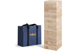 GOTHINK Large Wooden Tumbling Tower Game, Stack to Over 3.6 FT 54pcs Jumbo Yard Games with Carry Case Outdoor Timber Stacking