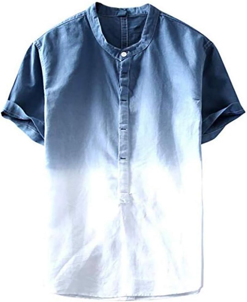 Shirts TUDUZ Men Summer Dyed Gradient Color Cotton and Linen Shirt Short Sleeve Henley Neck Casual Shirts Tops