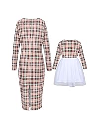 PopReal Mommy and Me Vestido de tul a cuadros de manga larga Ropa a juego con la familia
