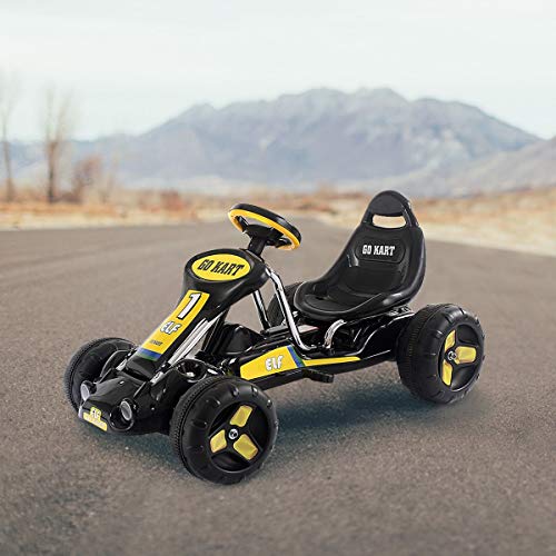 Push & Pedal Riding Vehicle, Go Kart Kids Ride on Bike, Black