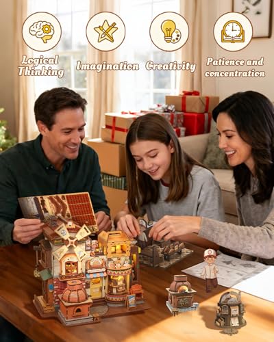 CUTEBEE 3D Holzpuzzle Bread Factory – Modellbau Holz Bausatz für Erwachsene mit LED, Musik & rotierenden Mechanismen, 576-teiliges Miniatur-Haus, Holzbausatz DIY, Bücherregal-Deko, Geschenkidee
