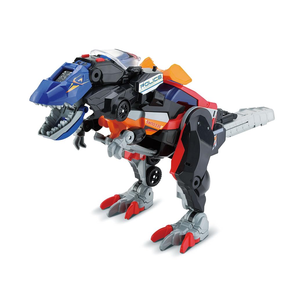 Vtech - Switch & Go Dinos Combo, Dinosaure Sonore Trio, Le Méga T-Rex Sos 3 En 1, Voiture De Police, Camion De Pompiers, Hélicoptère, Jouet Dino Articulé, Cadeau Enfant Dès 4 Ans - Contenu En Français