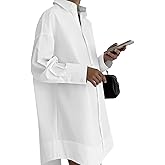 Women's Button Down Dress-Long Sleeve Shirt Dress Business Casual Office Outfits Slim Fit V Neck Midi Tunic Dress (No Pocket)