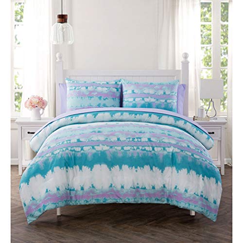 5pc Girls Light Purple Blue White Tiedye Theme Comforter Twin Set