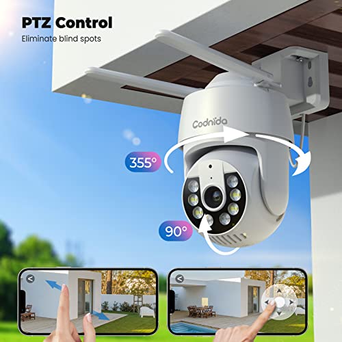 Codnida 2K Outdoor WiFi Surveillance Camera, 360° View, 3MP Camera with 2-Way Audio, Automatic Tracking, Night Vision in Colour, Siren Alarm, Works with Alexa