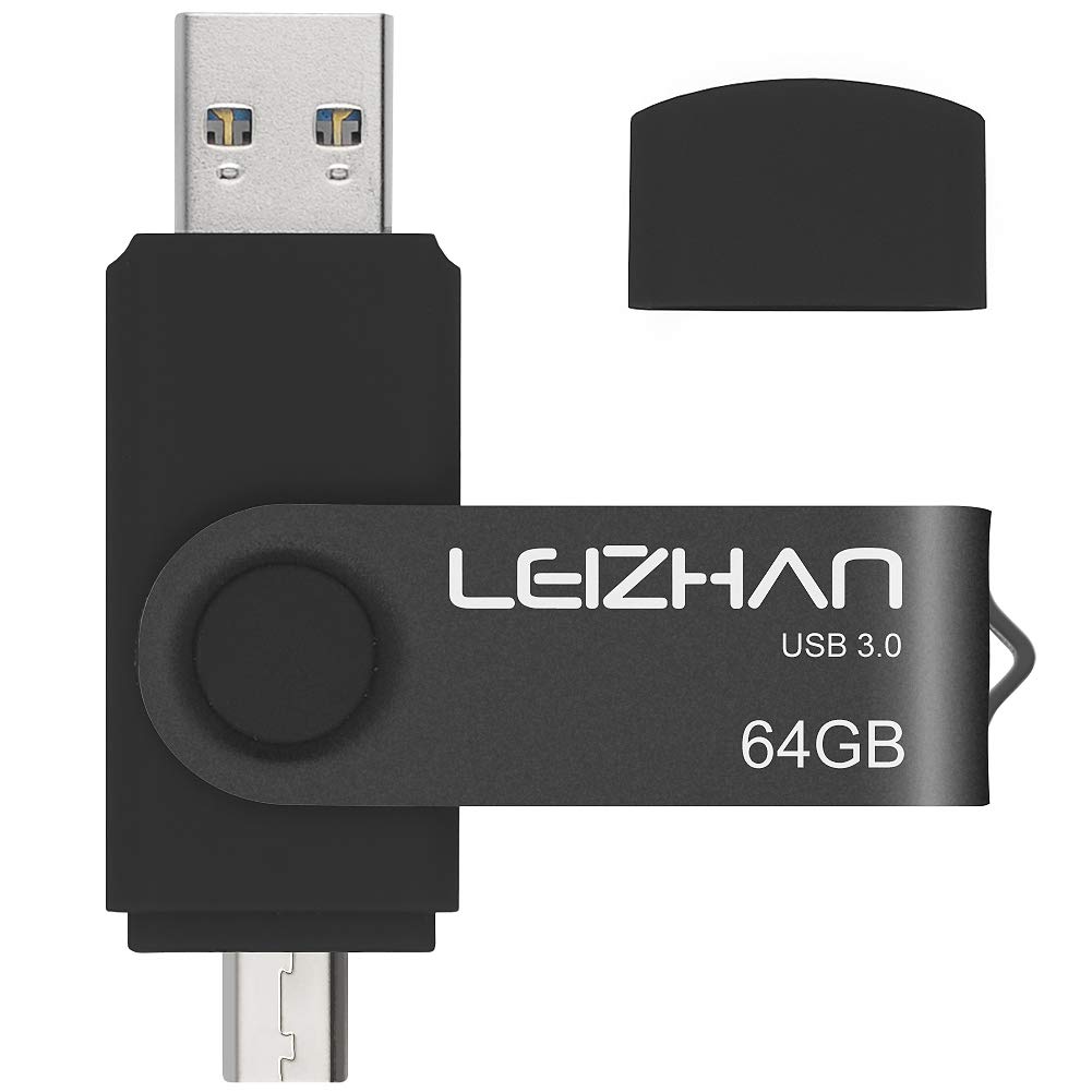 LEIZHAN USB Memory Stick 3.0 64GB OTG (On the Go) Dual Port (USB 3.0 and Micro USB) Flash Disk USB Flash Drive External Pendrive For Android Smartphone Tablet & PC (64GB,Black)