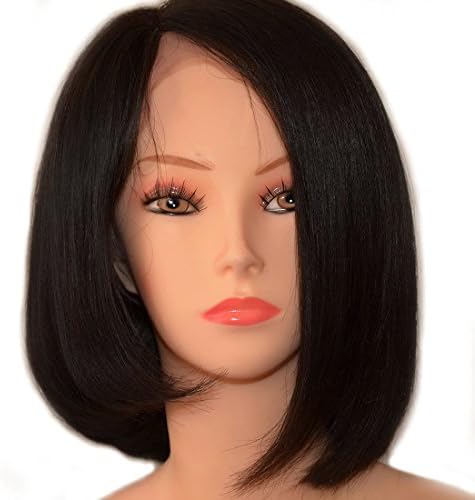 Natural Looking Short Bob Glueless Lace Front Wig Right Side Part Brazilian Remy Human Hair Straight Wigs For Black Women 130% Density(8inch, full lace)