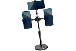 Triple Clip Phone Mount Adjustable Telescoping Desk Stand for Live Streaming Video Conferencing Multiple Shootings Multiple P