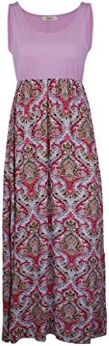 AEETE Womens Summer Contrast Sleeveless Tank Top Floral Print Maxi Dress Purple M