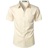 ZEROYAA Men's Casual Urban Stylish Slim Fit Short Sleeve Button Up Dress Shirt with Pocket