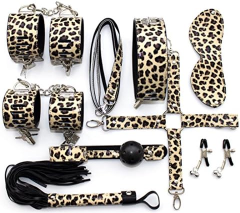 Fetish Bondage Kit Set 8Pcs, BDSM Leopard S&amp;M Restraints System Leather Bondage Sets Restraint Kits Sex Things for Couples