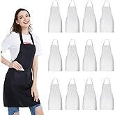 NOBONDO 12 Pack Bib Apron - Unisex Black Apron Bulk with 2 Roomy Pockets Machine Washable for Kitchen Crafting BBQ Drawing