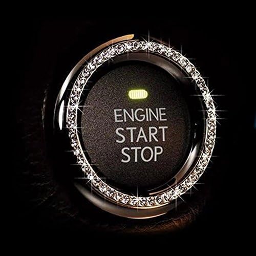 DOGOO 1PCS Crystal Rhinestone Car Bling Ring Emblem Sticker,For Auto Start Engine Ignition Button Key & Knobs, Bling For Car Interior, Unique Gift For Women (Sliver)