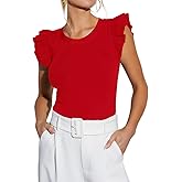 Ezbelle Women's Summer Tank Tops Ruffle Shirts Ribbed Knit Sleeveless Blouse Sexy Tshirt Trendy Outfits