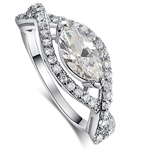 Psiroy 925 Sterling Silver Marquise Cut Created White Topaz Filled Infinity Knot Engagement Ring Size 10