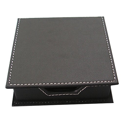 KINGFOM Desktop Organizer Supplies Leather Name Cards Holder Sticky Notes Dispenser Case with a Lid Cover 3.9 x 3.9 Inches(black)