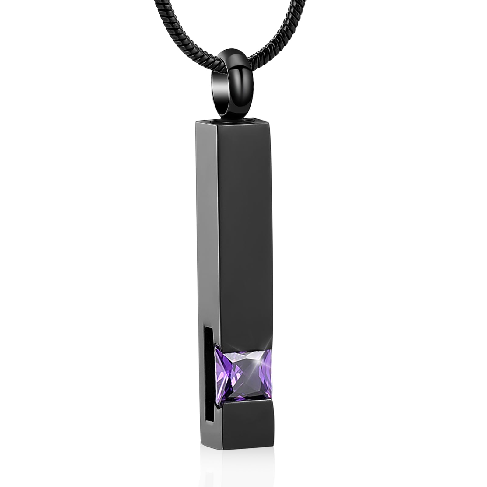 Crystal Cremation Urn Jewelry Cube Memorial Ashes Necklace Pendant Keepsake- Black Birthstone Series