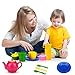FLORMOON Toy Tea Set - 19pcs Pretend Play Tea Set - Durable Construction, Food-Safe Material, BPA Free, Phthalates Free - Learning Shapes & Colors Toy for Kids Children Tea Party and Fun