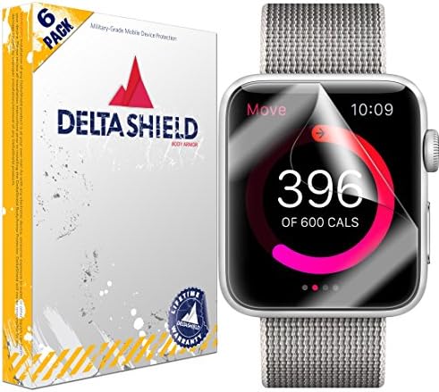 DeltaShield Screen Protector for Apple Watch Series 2 (42mm)(6-Pack) Anti-Bubble Military-Grade Clear TPU Film