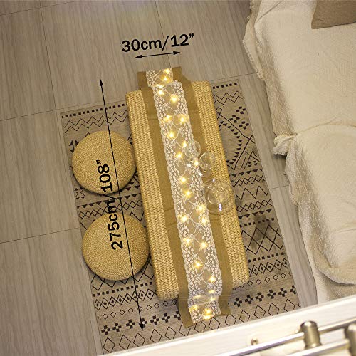 40 LED Table Runner With String Lights Handmade Burlap Roll Linen