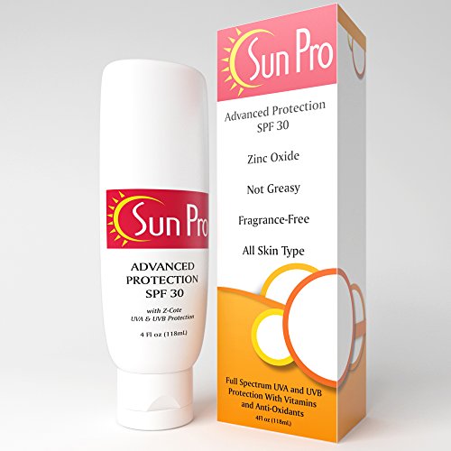 Sunscreen SPF 30 Sunblock Lotion For Face and Body From SunPro-Best Anti Aging Sun Tan Treatment For Both Women and Men Providing Full Spectrum UVA & UVB Protection With Vitamins and Anti Oxidants This Cream Is Fragrance Free and Light Enough For Oil