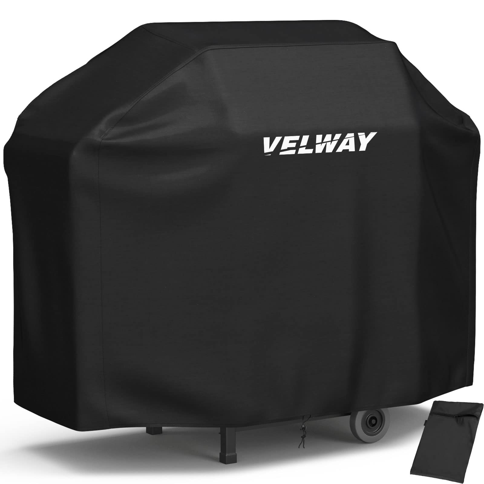 Velway Barbecue Cover Waterproof Grill Cover Heavy Duty 210D Oxford Fabric Outdoor BBQ Cover UV protection Dust-Proof Windproof Weatherproof Durable with Storage Bag Black 147x61x117cm