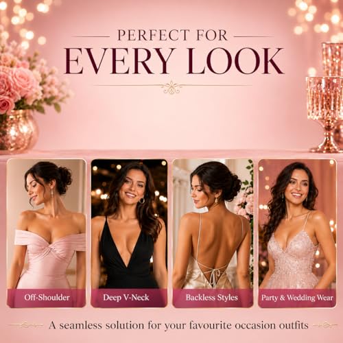 ANASH Sticky Bra, Stick on Bra for Women with 2 Nipple Covers, Women Silicone Strapless Bra, Backless Bra for Partywear,Weddings, Push up Bra Ideal for Off Shoulder