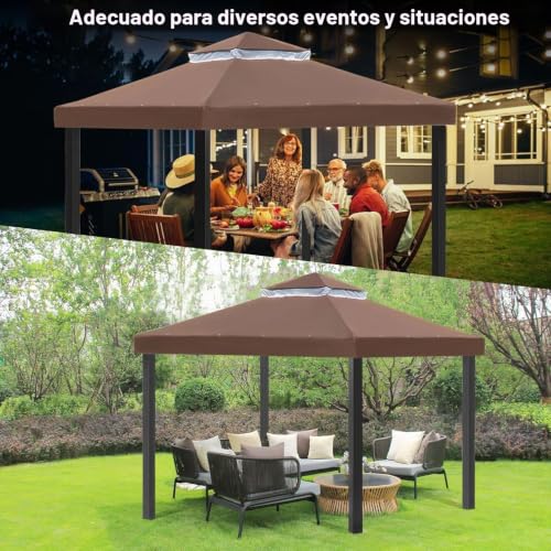 OKYUK Replacement gazebo canopy with breathable mesh, UV resistant, stable double roof construction, including drainage holes, ideal for garden gazebos