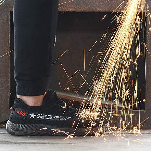 Women's Mens Steel Toe Safety Work Shoes, Casual Outdoor Athletic Slip Resistant Fashion Sports Sneakers Gray - Thumbnail 2