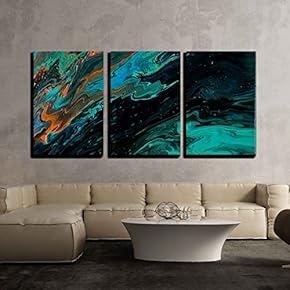 3 Piece Canvas Wall Art - Closeup View of an Original Painting. Hand Painted Abstract Dark Cosmic Grunge Background - Modern Home Art Stretched and Framed Ready to Hang - 16"x24"x3 Panels